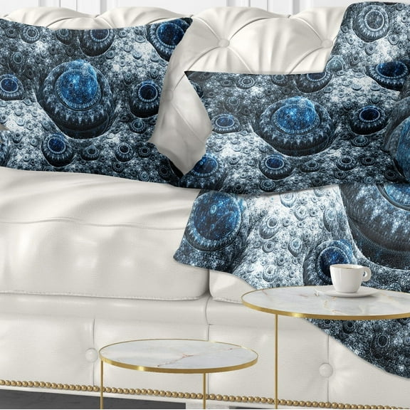 Designart Blue Fractal Exotic Planet - Abstract Throw Pillow - 12x20