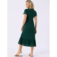 thumbnail image 5 of DARING DIVA Short Sleeve V Neck Contrast Trim Flowy Dress L Dark Green, 5 of 7