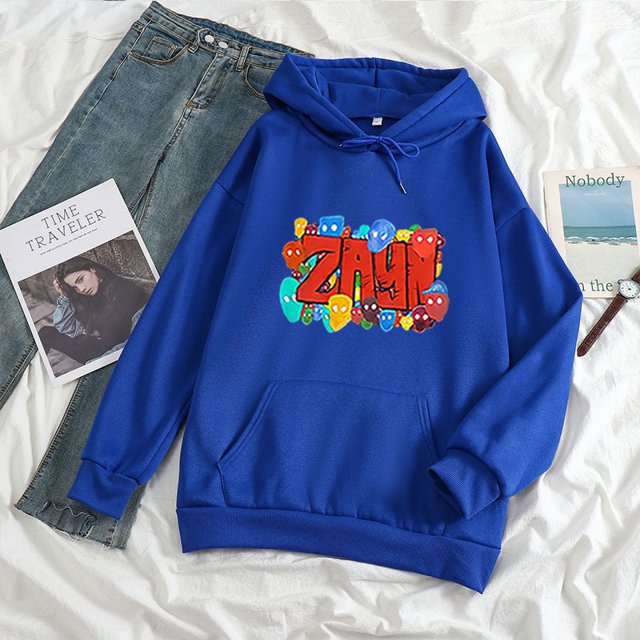 Chandail à Capuchon à Lettres Imprimées Color art zayn pour Hommes et Femmes (Bleu Foncé, TP)