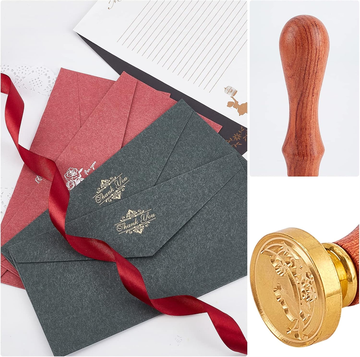 Wax Seal Kit 300PCS Wax Seal Beads 10 Colours with Wax Melting Spoon Cat Wax Seal Stamp Candles Marking Pens and Envelopes Set for Invitation Cards Gift Decoration DIY
