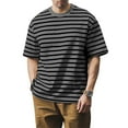 thumbnail image 2 of GceSteap Men's Loose T-Shirts Trendy Casual Striped Round Neck Short Sleeve Basic Tees 2024 Black XXL, 2 of 4