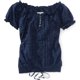 thumbnail image 1 of Aeropostale - Camiseta henley con volantes y ojales sólidos para mujer, azul, XS, 1 of 1