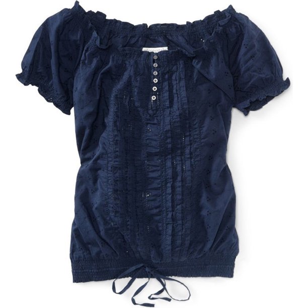 Aeropostale - Camiseta henley con volantes y ojales sólidos para mujer, azul, XS