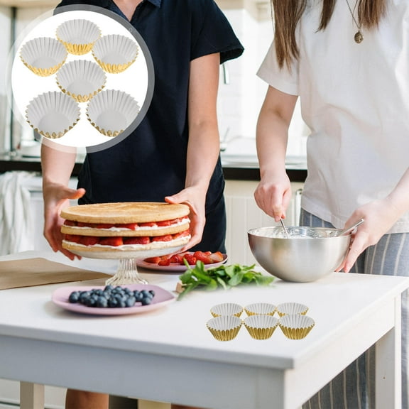 FRCOLOR 500pcs Golden Foil Mini Cupcake Liners for Home Baking with Aluminum Foil and Paper 1.5 inch