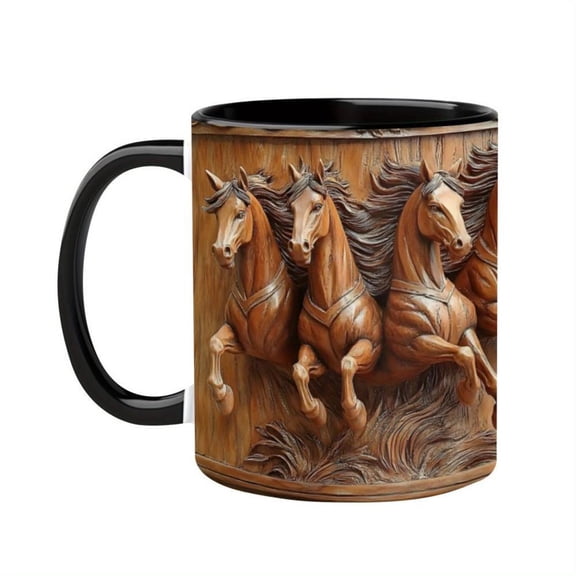 Vintage Horse Mug Rustic Elegant 1pc 11oz Ceramic Vintage Horse Coffee Mug Black Interior Horse Lovers Dad Mom Friends Hand Wash Only Food Horse Lover Gifts