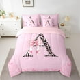 thumbnail image 2 of Homewish Personalized Initial Letter A 7-Piece Twin Bedding Sets for Kids Children Girls,Leopard Print Bedding Comforter Set,Dreamy Princess Bow Breathable Sheet Sets,Luxury Bedroom Decor,Reversible, 2 of 8