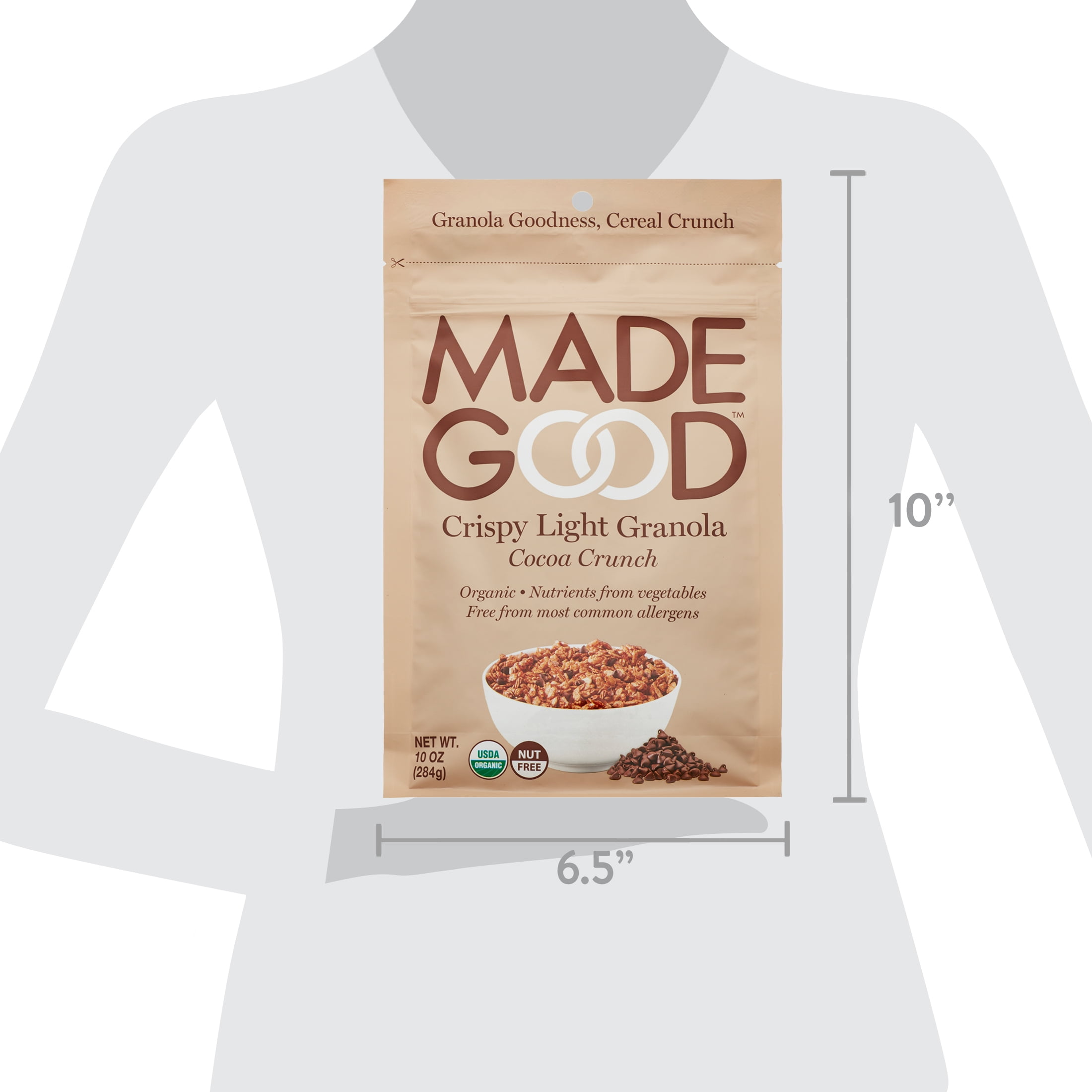 MadeGood, Granola, Gluten Free, Vegan, Cocoa Crunch Crispy Light Granola, 10 oz Pouch