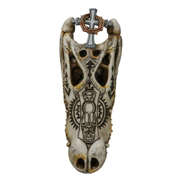 Totem Tatouage Crocodile Crâne avec Couronne d'Épines Croix Décoration Murale