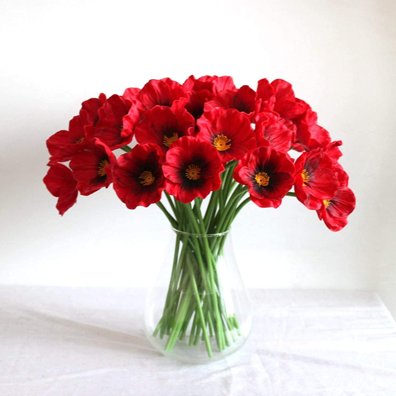Zukuco Artificial Flowers, Realistic Latex Poppy Flocking Long Stem Fake Poppies Flowers for Home Wedding Party Decor, Floral Arrangements, Centerpieces Décor(Red)