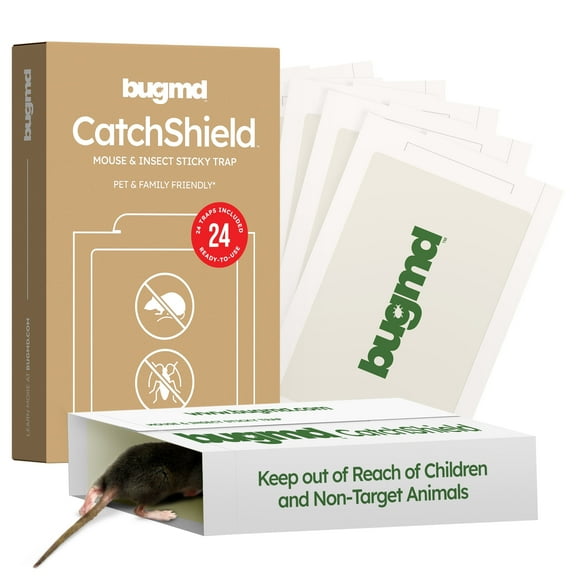 BugMD CatchShield Glue & Sticky Traps for Mice, Rats & Insects – Non-Toxic Pest Control, 24-Pack, Pet & Family Friendly, Extra-Strength, Ready-to-Use Adhesive Traps