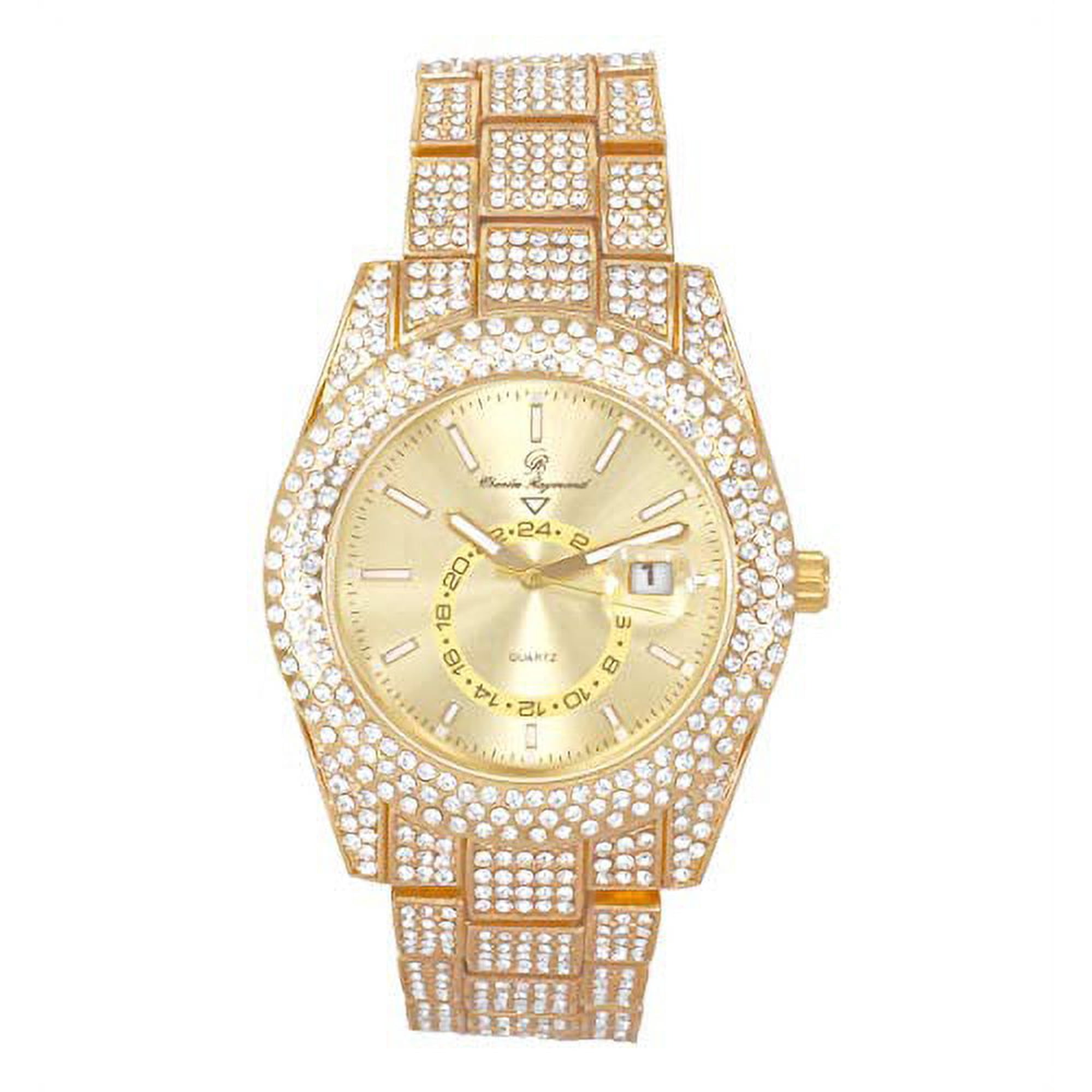 Charles Raymond Minimalist Designer Iced Out Watch with Date Window on dial A Hip Hop Clone Conspiracy Timepiece to Become a King of Bling - ST10328A (ST10328A Gold-Gold)