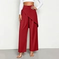 thumbnail image 2 of TEAJOPSUU Women's Wide Leg Pants High Waisted Tie Waist Wrap Pants with Pockets Casual Solid Color Daily Pants Red, 2 of 7