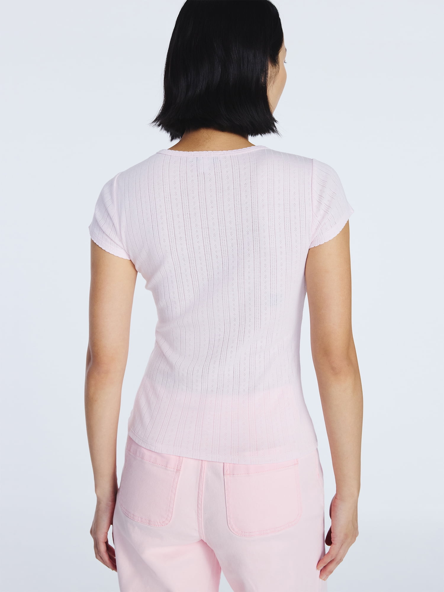 Free Assembly Women's and Women's Plus Pointelle Mini Tee with Short Sleeves, Sizes XS-4X