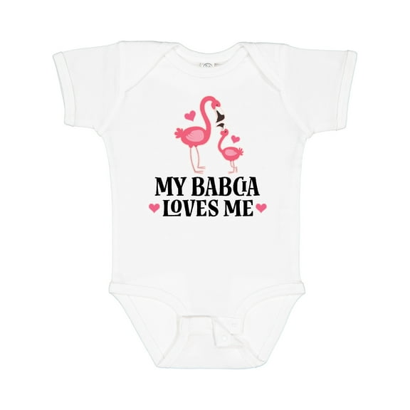 Inktastic My Babcia Loves Me Flamingo Girls Baby Bodysuit
