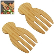 2 Pcs Handmade Bamboo Salad Forks,Natural Wood Salad Hands,Natural Salad Claws Set,Kitchen Serving Utensils for Serving & Tossing Salad Pasta Fruit By Scheam
