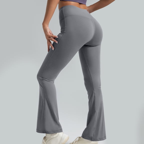 Yxbdin Womens Plus Size Flare Yoga Pants Butt Lifting High Waisted Bootcut Leggings Tummy Control Gym Workout Pant Gray S