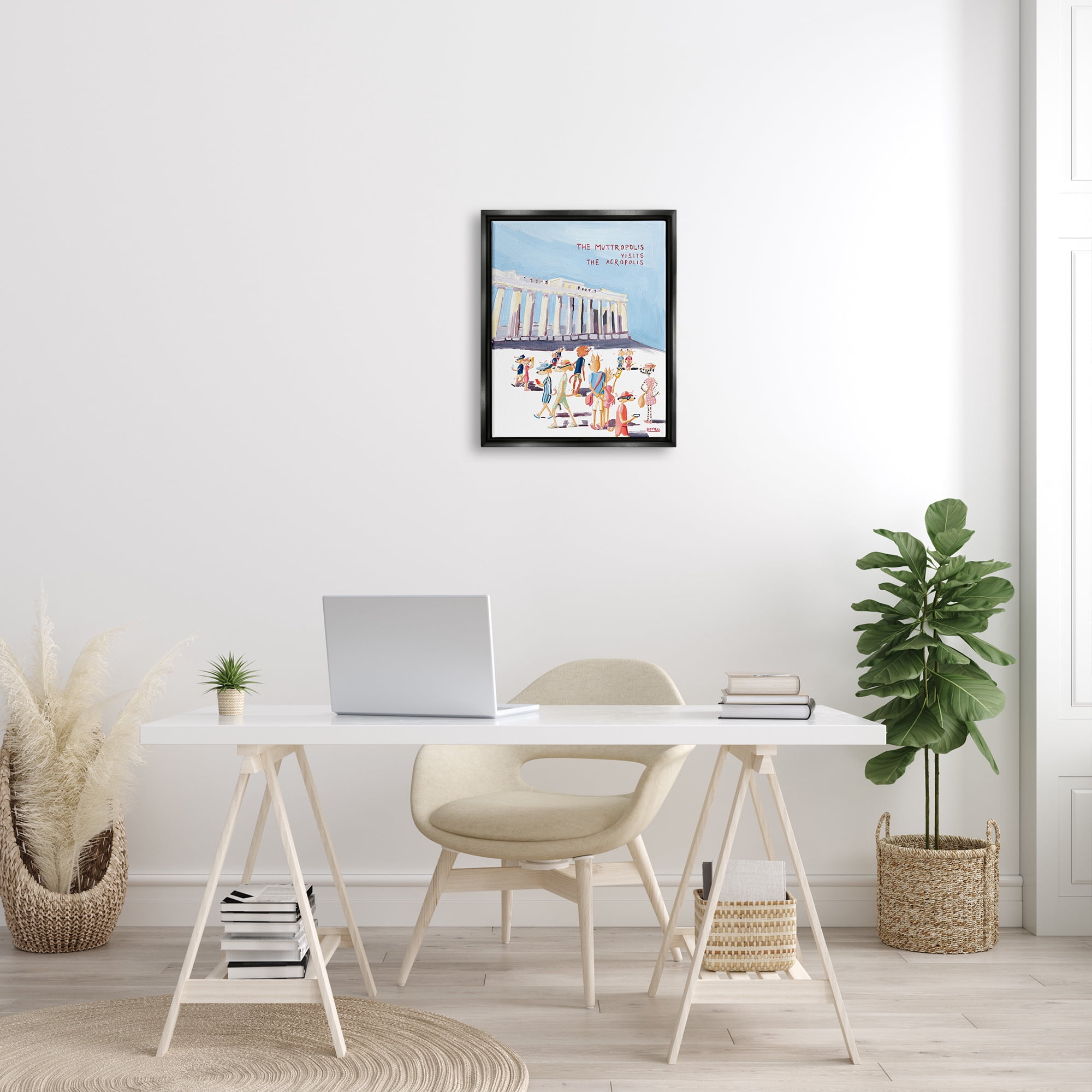Stupell Industries Muttropolis Visits Acropolis Funny Animals & Insects Painting Black Floater Framed Art Print Wall Art