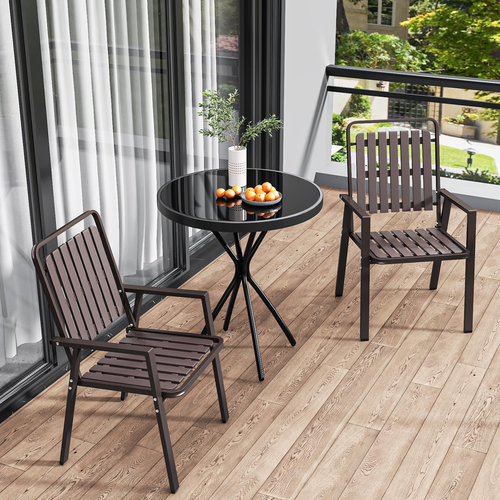 CHINNLUU 350LBS Outdoor Patio Chairs Set of 4, Patio Dining Chairs with Metal Frame, Heavy-Duty Outdoor Chairs with Armrest for Garden, Poolside, Backyard, Lawn