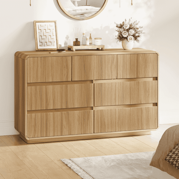 MARNUR 7 Drawer Dresser for Bedroom, Wooden Chest of Drawers for Closet, with Wide Top, Smooth Glides, for Living Room, Hallway, Kids Room, Natural Oak