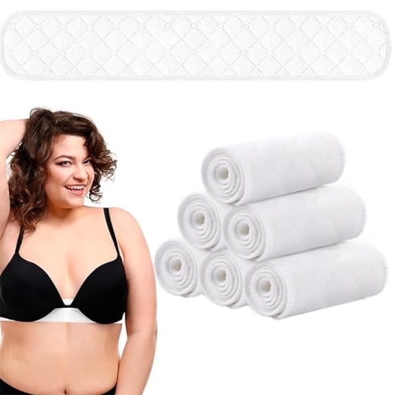 Scheam Breathable Cotton Bra Liners,17 x 3 Inch Under Breasts Sweat Pads,Washable and Reusable Absorbent Pads,Rectangle Thin Breast Pads,for Women Breastfeeding Sweating (6 Pcs White)