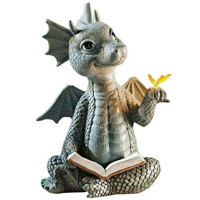 Livre de Lecture Statue de Résine de Dragon Jardin Extérieur Décoration de Dragon Mignon Lecture Décoration de Dragon pour patio Jardin Intérieur et Extérieur