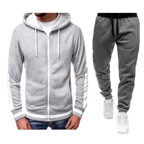 BLCHUNen Mens Sweatsuits 2 Piece Set Full Zip Striped Long Sleeve Sweatshirts Fitting Sport Pants Running Outfits(XL,White