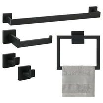 5pcs Bathroom Hardware Set, 23.6Inch Stainless Steel Towel Bar Set, Toilet Paper Holder, 2 Towel Hook Wall Mount Black
