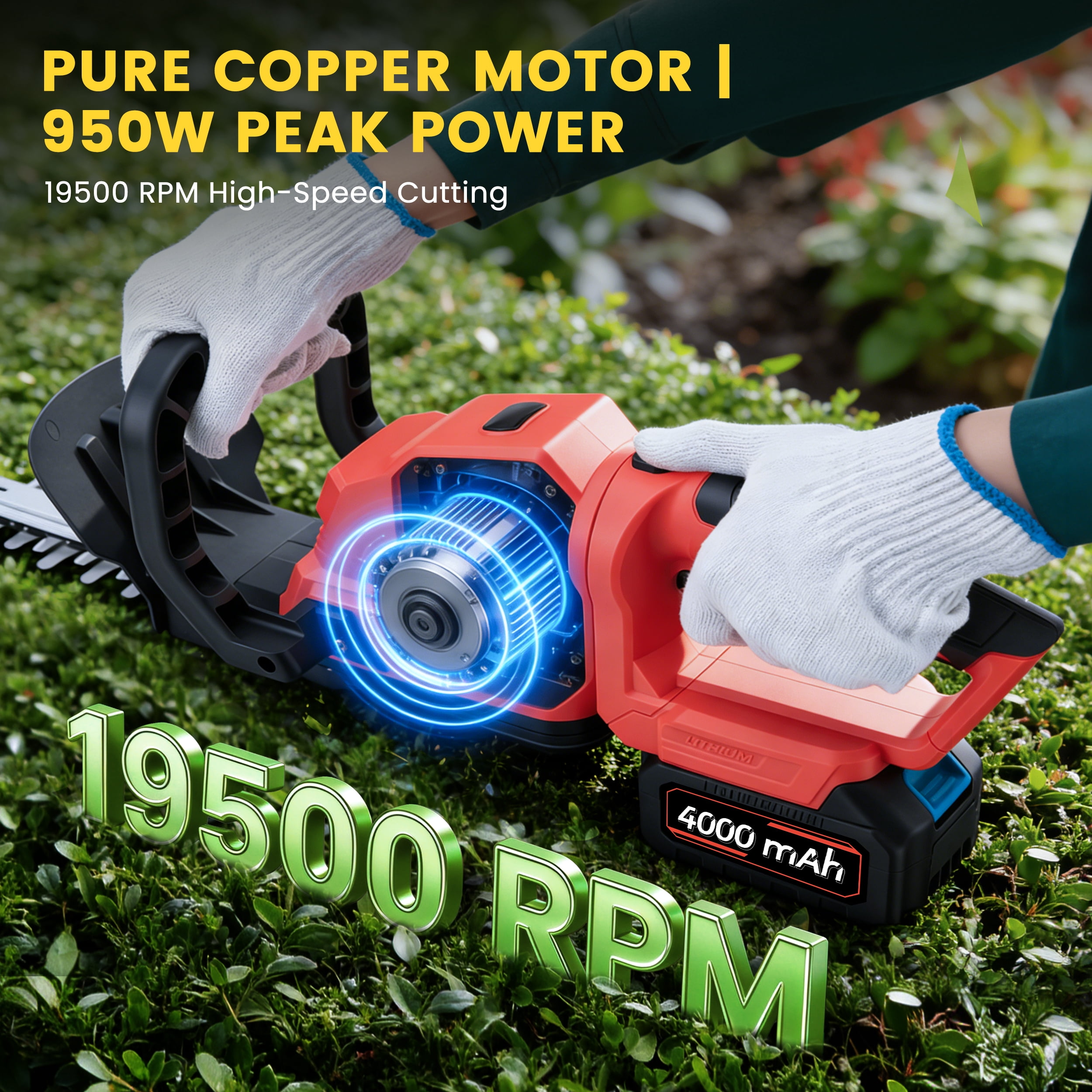 RELOIVE 20" Cordless Hedge Trimmer,24V Rechargeable Hedge Cutter with 20" Double Action Blade and 2PCS 2000MAH Batteries, Lightweight Grass Shrub Trimmer