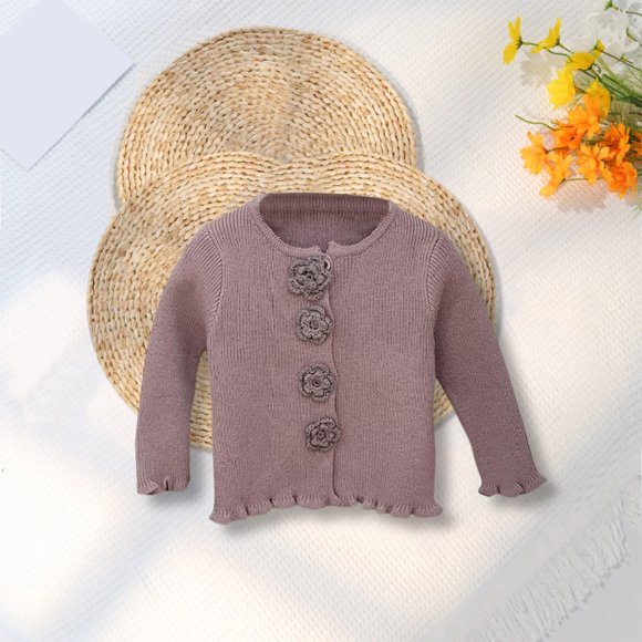 XQYLOS Boys and Girls Kawaii 3D Floral Rose Knit Cardigan Sweater Long Sleeve Crewneck Casual Fashion Loose Outfits for Children