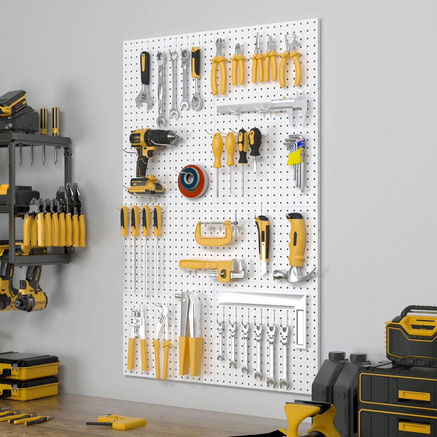 Peg Board, 8 Pack Metal Pegboard Panels with 50 Hooks, White Pegboards Wall Organizer, Peg Board for Walls Home, Garage Tool Storage, Office Organization, Craft Room