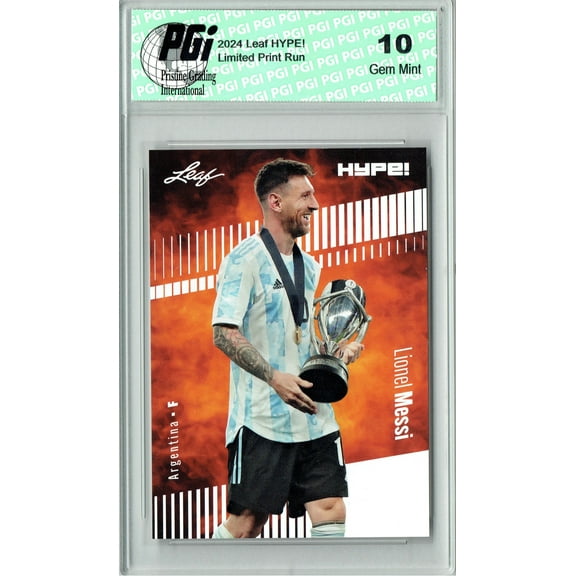 Lionel Messi 2024 Leaf Hype #148 Trophy Edition Argentina Trading Card PGI 10