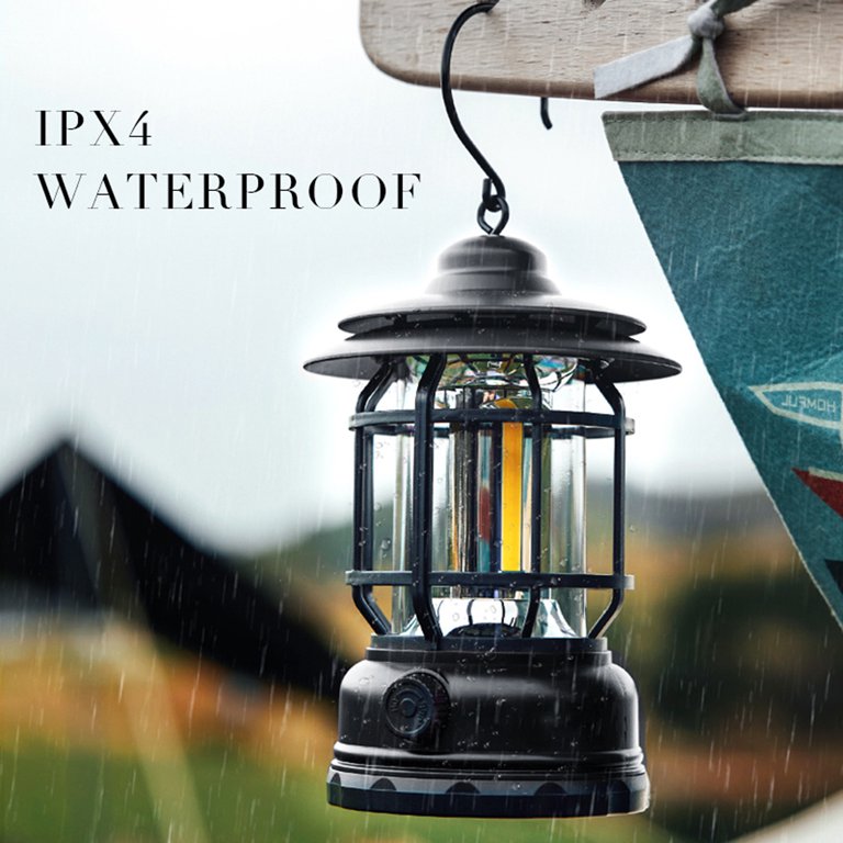 SDJMa Retro Camping Lantern, LED Vintage Camping Lamp, Waterproof Battery  Powered Camping Lighting, Portable Dimmable Outdoor Hanging Tent Lamp
