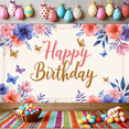 thumbnail image 5 of Floral Design Happy Birthday Banner Butterfly Decoration Elegant Flowers Whimsical Theme for Birthday Celebration Indoor Decoration Party Backdrop, 5 of 8