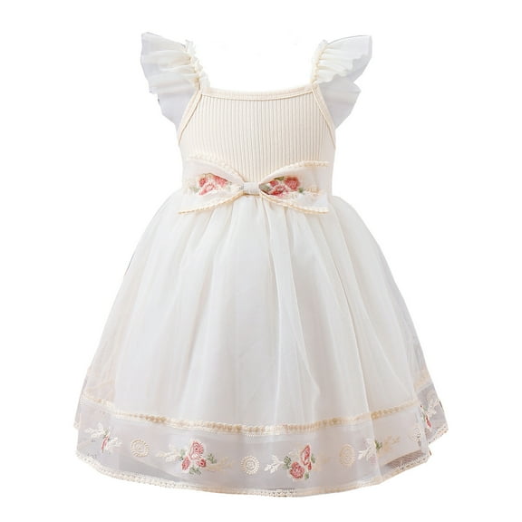 Sngxgn Toddler Girls Dresses Long Sleeve Tutu Party Dress for Girl(White,4Y)