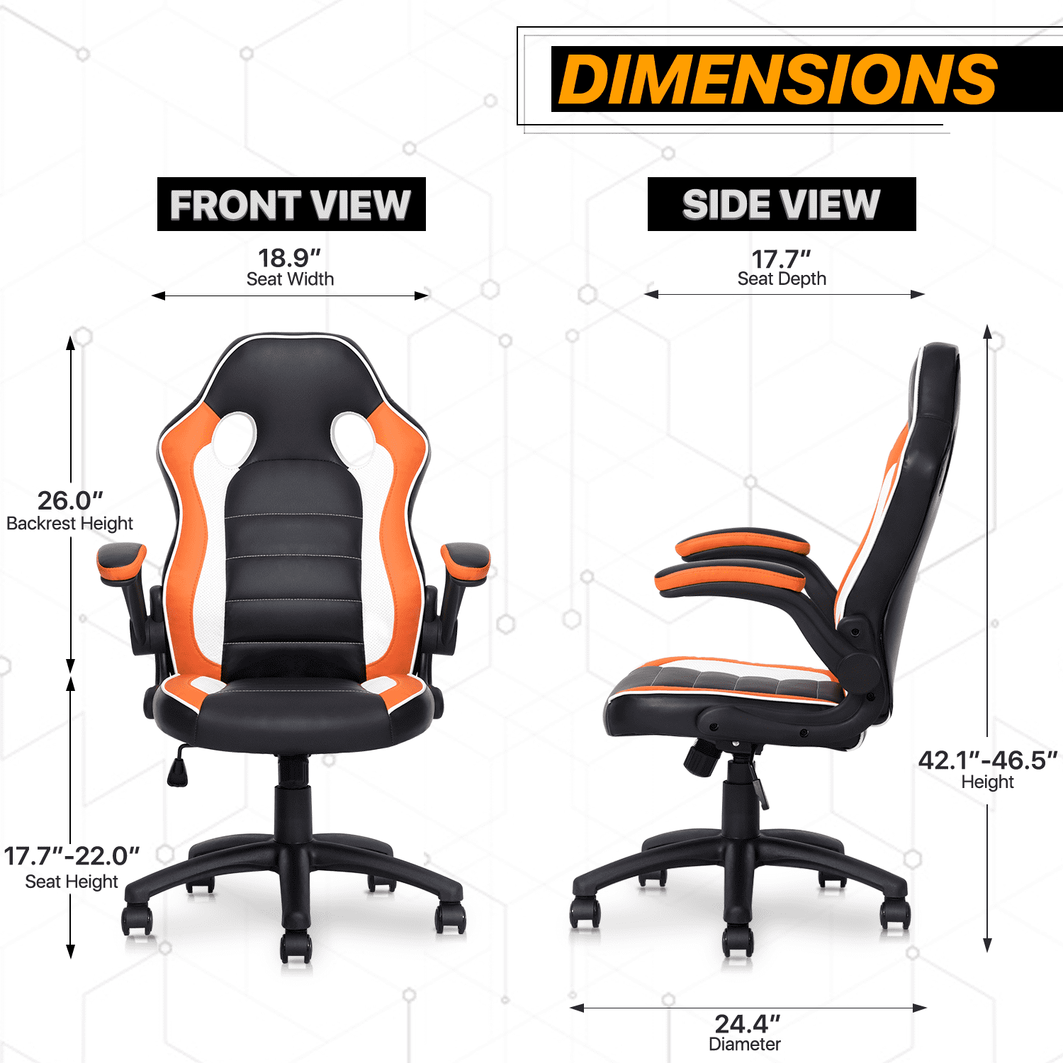 PU Leather Ergonomic Gaming Chair with Flip-up Armrests and Lumbar Sup