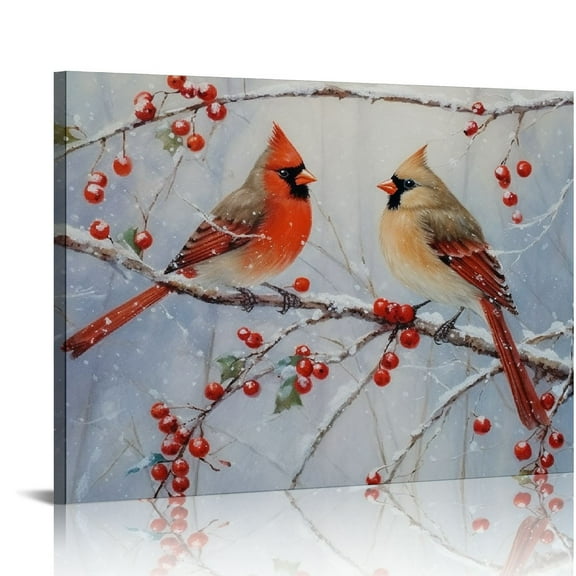 Lingy  Wall Art Pictures & Prints Red Cardinals in Winter Birds Abstract Art Wall Hanging Canvas Prints for Bedroom Dining Living Room Office Home Kitchen Wall Decor
