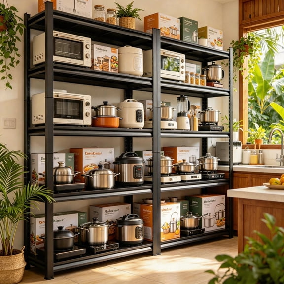5-Tier Storage Shelf Adjustable Kitchen Storage Rack Highly Stable 40" W x 78" H Metal Storage Shelf Stand 2500LBS Suitable for Pantry Dinning Room Black