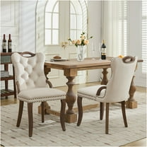 JERFIT Velvet Upholstered Dining Room Chairs Set of 2 with Tufted Back and Curved Wood Legs, French Country Wingback Side Chairs for Kitchen and Dining Room, Beige