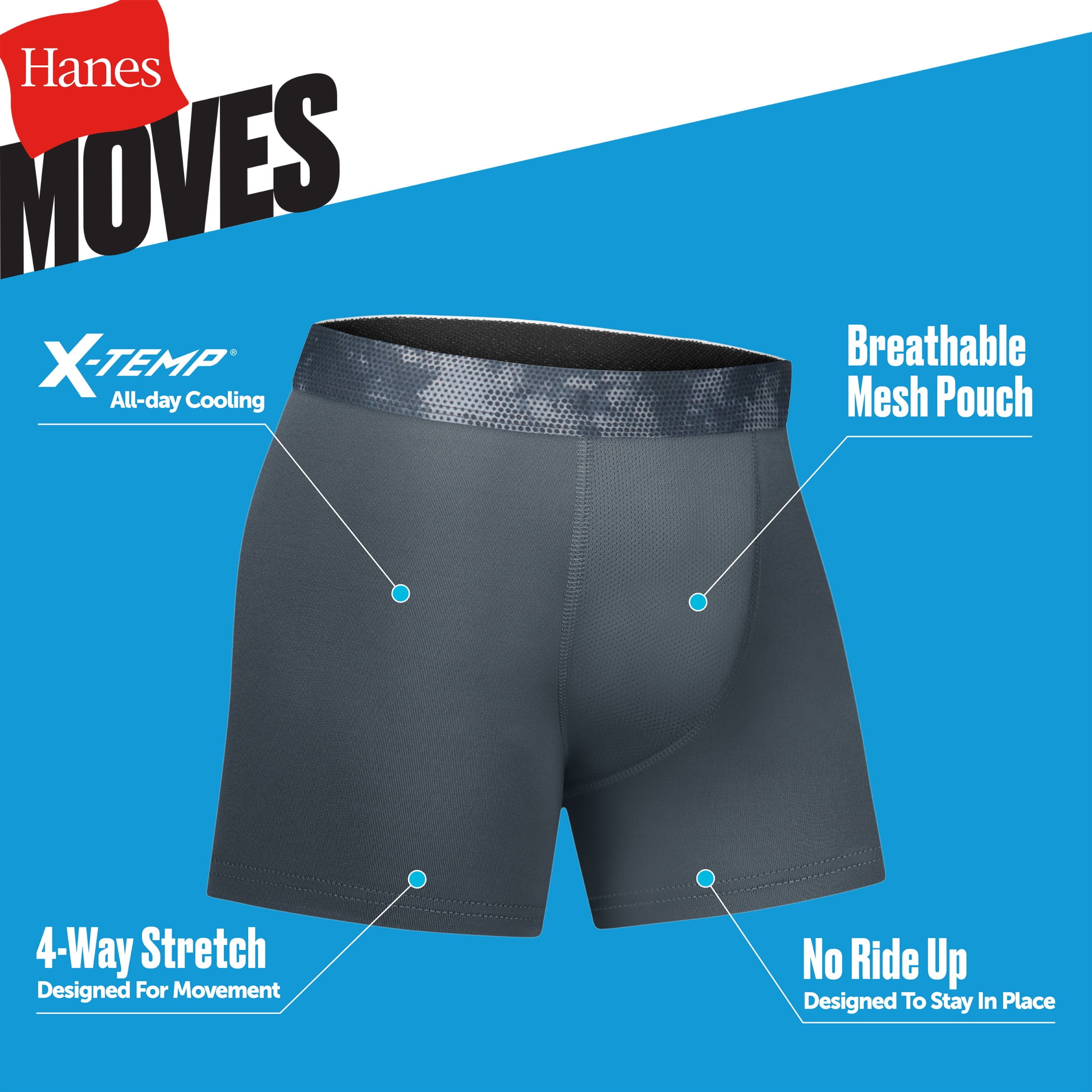 Hanes Boys Underwear Boxer Briefs Pack, Moves X-Temp Boxer Briefs for Kids, Comfort Flex