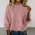 thumbnail image 3 of Lcziwo Cotton Knit Sweaters for Women Long Sleeve Crew Neck Soft Blouses Solid Lightweight Casual Loose Pullover Tops Pink,S, 3 of 4