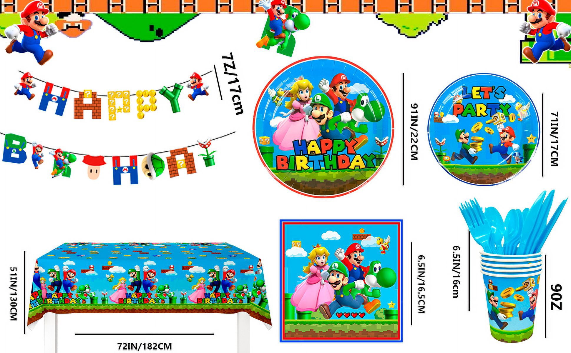 Super Mario Birthday Party Supplies-128pcs Super Mario Tableware Party Supplies Include Mario Party Plates and Napkins Cups Tablecloth&Banner for Boys/Girls Kids Mario Birthday Party Decorations