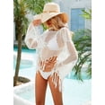 thumbnail image 6 of Alove Woman Solid Cutout Cover up Bikini Hook Flower Beach Smock Skirt Long Sleeve Tassels, 6 of 6