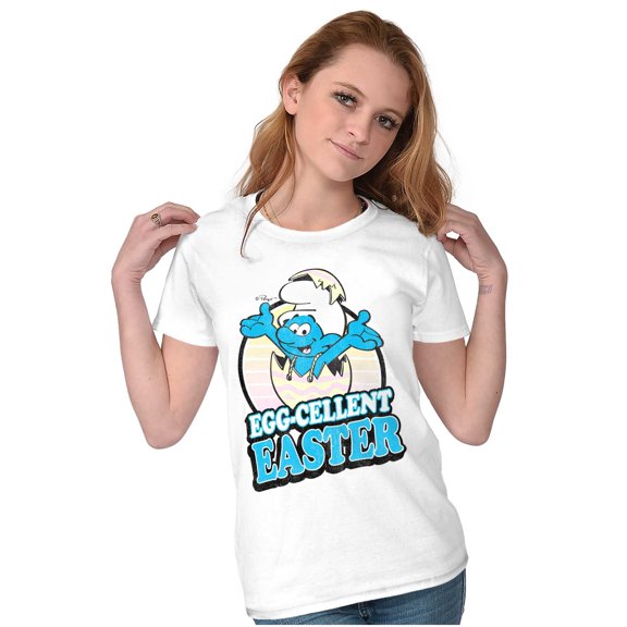 Smurfs Egg-Cellent Easter Egg Hunt Women's T Shirt Ladies Tee Brisco Brands S