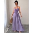 thumbnail image 4 of Solid Color Tie-Up Backless Maxi A-Line Dress Women's Summer Sundress One Piece Long Dress, 4 of 10