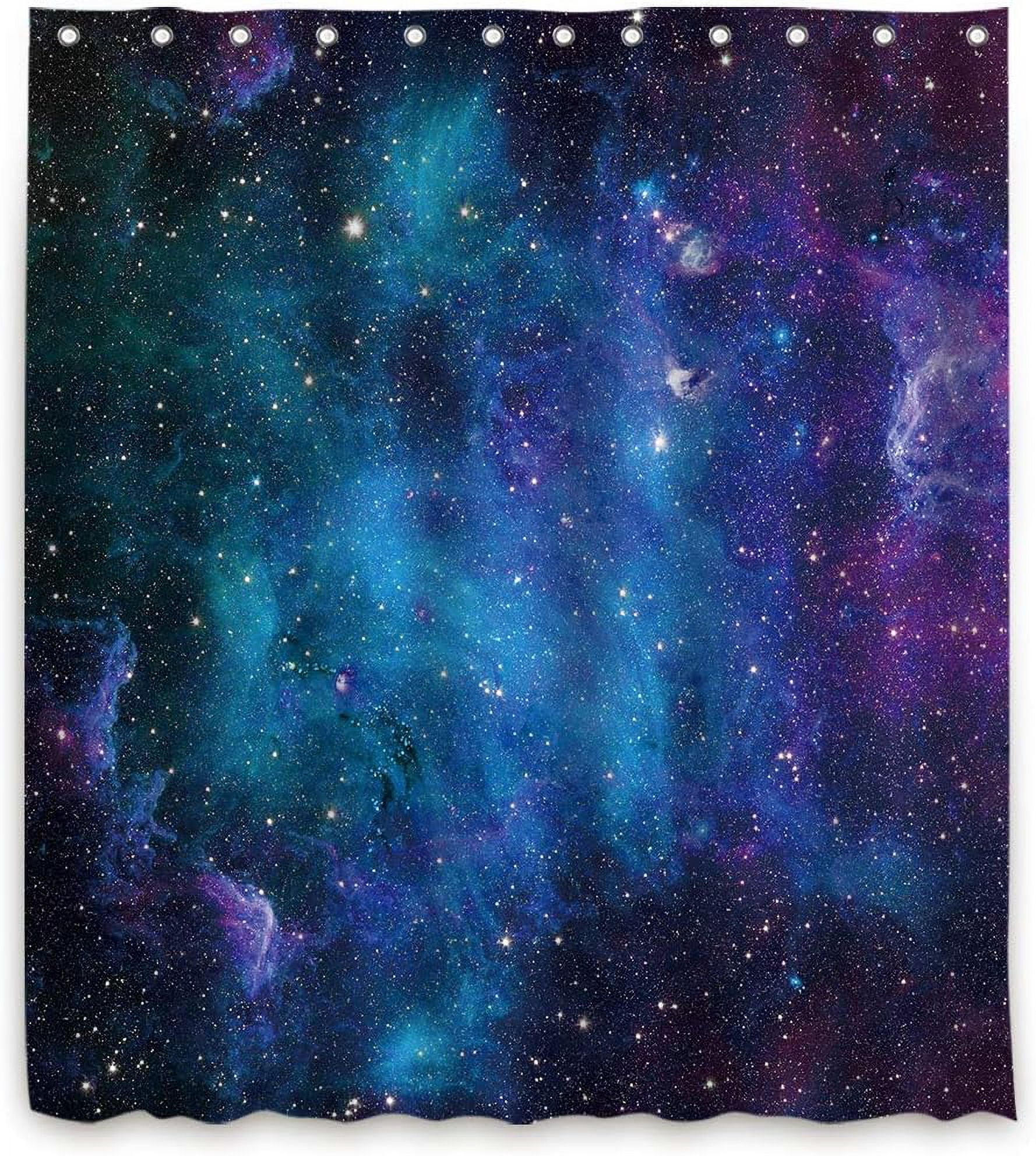 Extra Long Galaxy Outer Space Shower Curtain 72Wx84H Inch Universe Planets Magical Fantasy Starry Nebula in Blue Sky Ocean Decor Fabric Bathroom 12 Pack Plastic Hooks WW-CLLE
