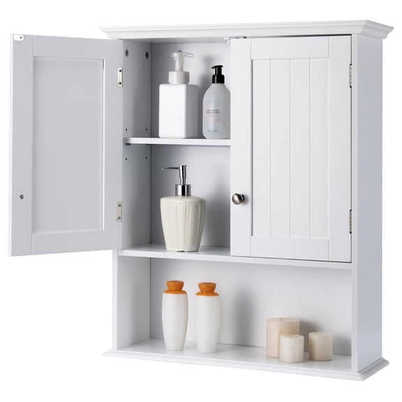Drevy Bathroom Wall Cabinet, Wall Mounted Storage Cabinet with Double Doors, Multifunctional Medicine Cabinet with Adjustable Shelf, 23.5 x 7.5 x 28 inches (White)