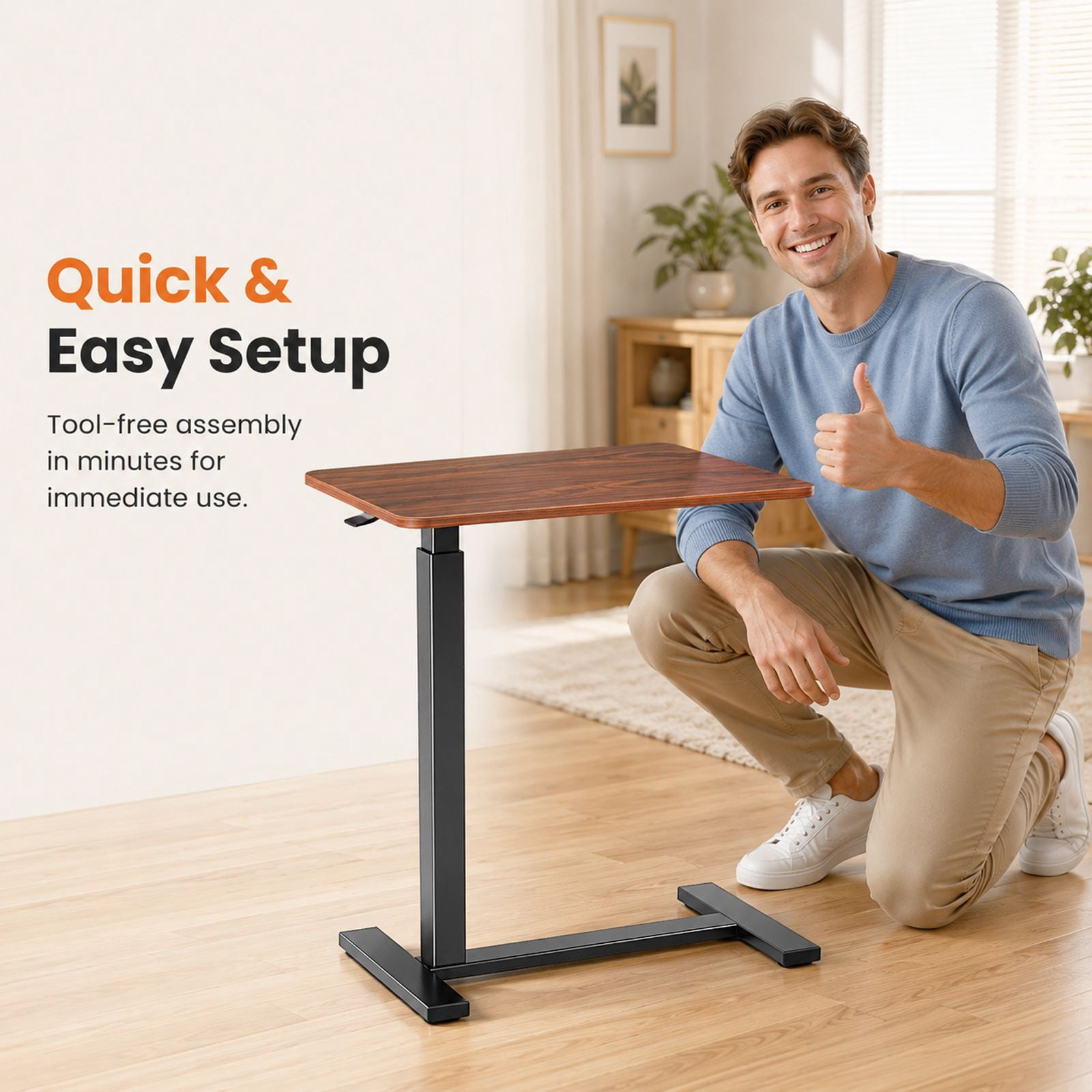 Alvantor Adjustable Bedside Table with Wheels, Rolling Overbed Table, Portable Standing Cart & Laptop Desk for Bed, Couch, Wheelchair