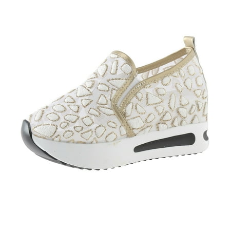 

DVKOVI Women Shoes Comfortable Soft Soled Casual Shoes Fashion Outdoor Breathable Lace Mesh Casual Shoes Platform Dress Shoes for Women Wedges Heels for Women Closed Toe Gold 41