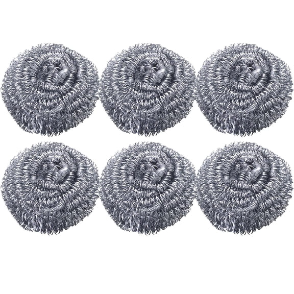 6 Pack Heavy Duty Stainless Steel Scrubbers, Rust Resistant Metal Cleaning Pads for Kitchen Dishes, Pots & Cookware