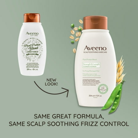 Aveeno Strength & Length Plant Protein Blend Conditioner, Vegan Formula for Strong Healthy-Looking Hair, 12 Fl Oz